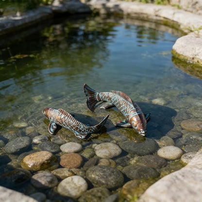 Garden Statues Koi Fish Decor for Outside,Antique Copper Garden Decor,Outdoor Koi Sculptures & Statues for Yard Patio Backyard Pond Decorations,Metal Fish Gifts for Women Mom Grandma,Set of 2