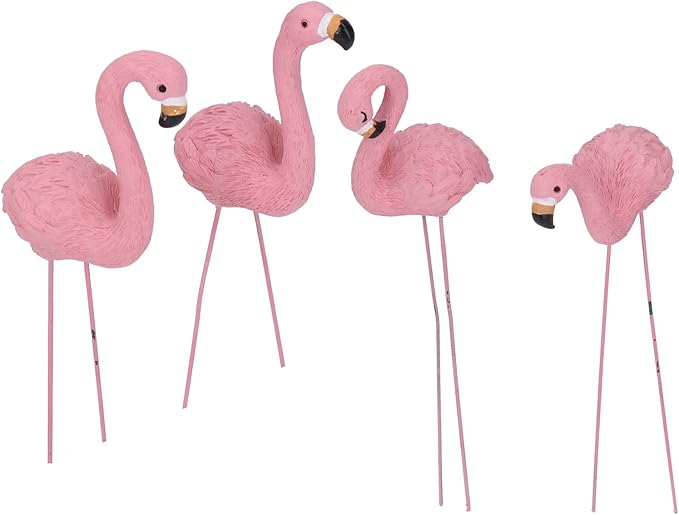 4 Pcs Pink Flamingo Garden Statues – Stylish and Vivid Lawn Decorations with Fine Details Suitable for Yards, Patios, and Gifts