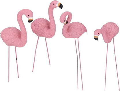 4 Pcs Pink Flamingo Garden Statues – Stylish and Vivid Lawn Decorations with Fine Details Suitable for Yards, Patios, and Gifts