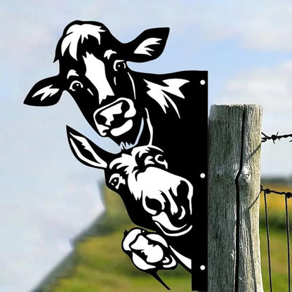 Peeping Cow | Duck | Wall Art Decor, Funny Animal Metal Sign, Cutout Sign for Farm, Outdoor Garden, Yard Gift