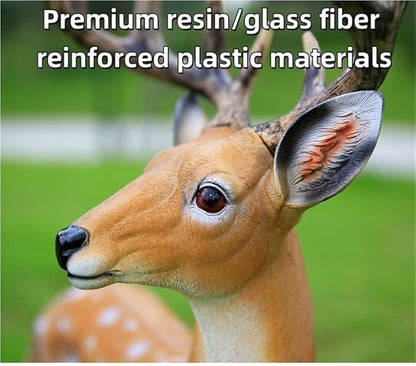 Garden Ornament, Resin Sika Deer Sculpture, Outdoor Garden Crafts Statue Ornament, Simulation Deer Decor Statue for Park, Lawn(17.7x18.5x6.3in)