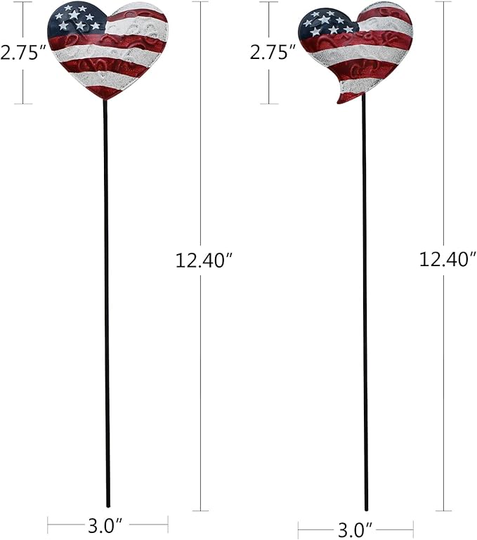4 Set 12.4" H Metal Heart American Flag Garden Stakes Patriotic US Flag Yard Signs Lawn Decor for Garden Patio Plant Pot Memorial Day 4th of July Independence Day Decorations