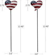 4 Set 12.4" H Metal Heart American Flag Garden Stakes Patriotic US Flag Yard Signs Lawn Decor for Garden Patio Plant Pot Memorial Day 4th of July Independence Day Decorations