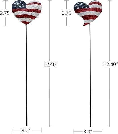 4 Set 12.4" H Metal Heart American Flag Garden Stakes Patriotic US Flag Yard Signs Lawn Decor for Garden Patio Plant Pot Memorial Day 4th of July Independence Day Decorations