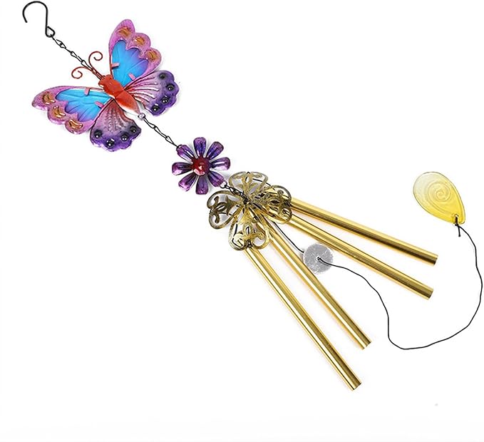 Animal Wind Chimes for Outside, Colorful Wind Chimes Aluminum Tube Wind Chime Outdoor Garden Wind Chime Decorative Chime of Wind for Indoor Living Room Office (Long-Butterfly)