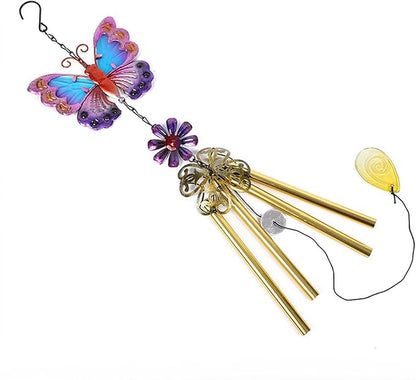 Animal Wind Chimes for Outside, Colorful Wind Chimes Aluminum Tube Wind Chime Outdoor Garden Wind Chime Decorative Chime of Wind for Indoor Living Room Office (Long-Butterfly)