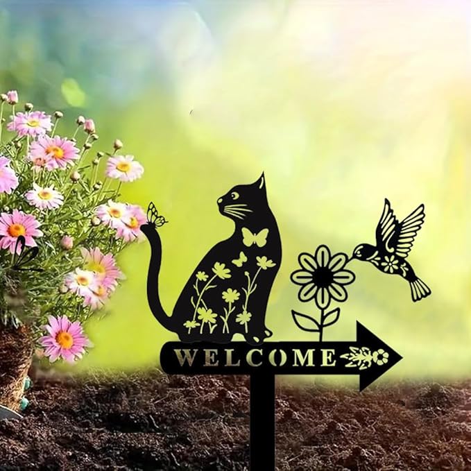 Cat Garden Decor for Outside Metal Cats Silhouette Statues Garden Stakes Yard Sign Art Decorations for Outdoor Patio Lawn Ornaments Birthday Gift for Cat Lovers Women Mom