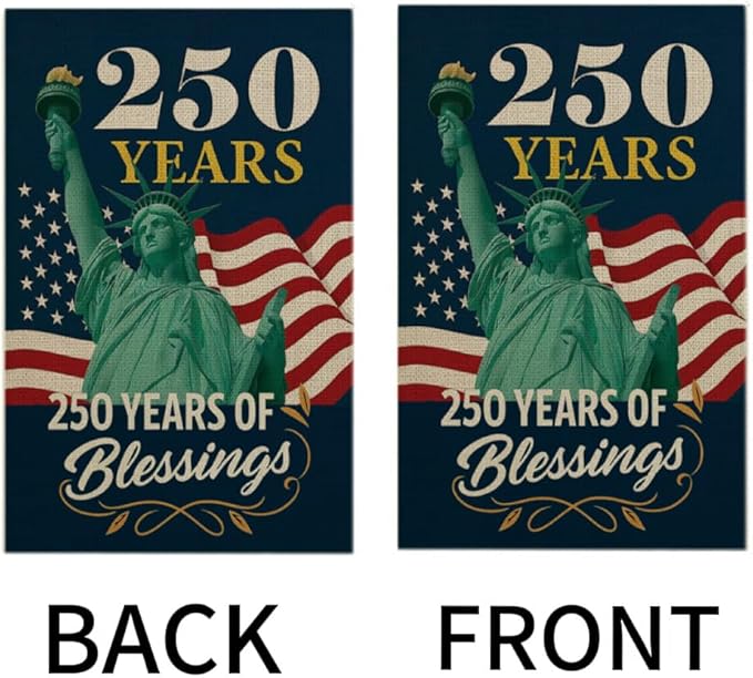 CANTENDO 250th Anniversary USA Patriotic Flag Double Sided Flax Statue of Liberty DesignTheme 1776-2026 Semiquincentennial Outdoor Yard Decorative Flags Banner(12"x 18"）