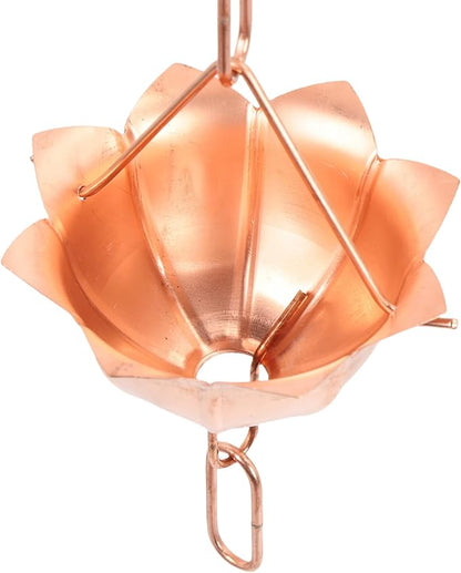 TOPINCN Copper Rain Chain, 3.28ft Floral Design Hanging Rain Chain with 12 Cups for Gutter Downspout Replacement, No Tools Needed, Weather Outdoor Decor (Petal Shaped)
