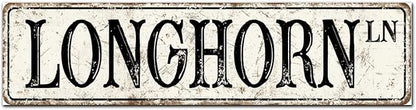 Madcolitote Rustic Longhorn Wood Signs Longhorn Custom Street Signs Metal Retro Wood Plaque Farmhouse Wall Art Wall Decor for Home Bars Clubs Cafes Man Cave Party 6x24in