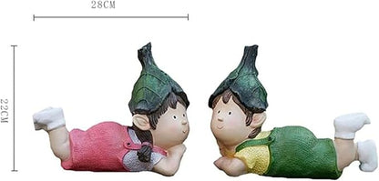 Sculpture Tabletop Statue Resin Crafts Decoration Outdoor Garden Character Sculpture Floor Children Decoration Accessories Figurines Gift 28x22cm