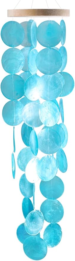 Vindar Wind Chimes for Outside, Handcrafted Shell Windchime Ocean Style Chime for Indoor Outdoors Decor, Garden Decor Gift for Women, Mom, Grandma (Peacock Blue)