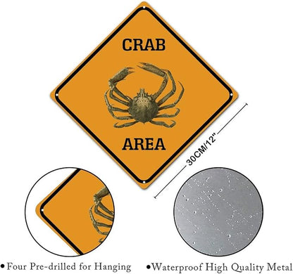 Warning Crab Area Metal Tin Sign Ocean Animal Caution Crossing Xing Street Sign Yellow Diamond Shape Funny Metal Sign For Indoor Outdoor Highway12x12in