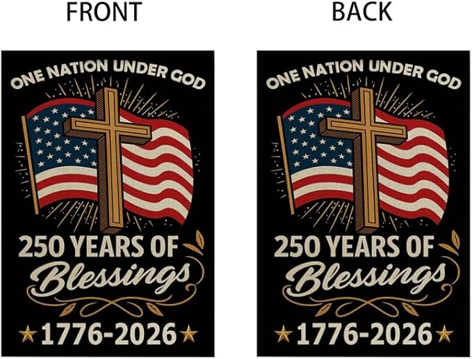 ZXvZYT 250 Years of Blessings America Garden Flag, One Nation Under God,USA 250th Anniversary Patriotic Cross Design Flags Banner Double Sided Flax Outdoor Yard Decorative(12"x 18")