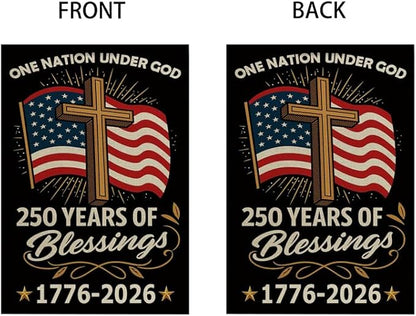 ZXvZYT 250 Years of Blessings America Garden Flag, One Nation Under God,USA 250th Anniversary Patriotic Cross Design Flags Banner Double Sided Flax Outdoor Yard Decorative(12"x 18")