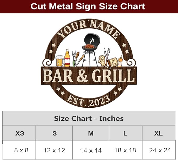 MeMate Bar & Grill Sign - Personalized Outdoor Decor for Backyard, Patio, Pool, Porch, Deck, BBQ - Large Metal Sign for Outside - Housewarming Gifts