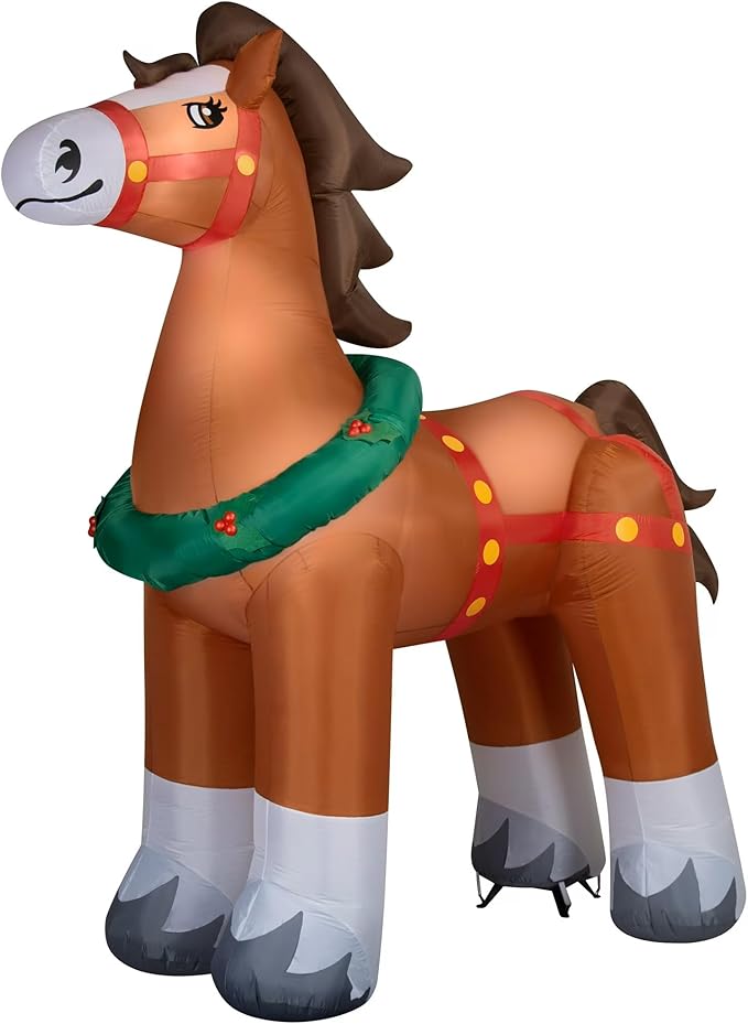 Multicolor Clydesdale Horse Christmas Inflatable Outdoor Decoration, Giant 9.5 Ft Airblown Yard Display, Holiday Seasonal Decor