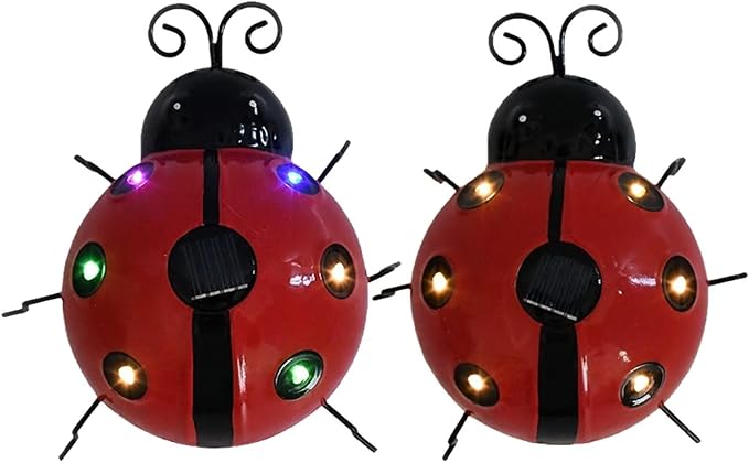 Solar Ladybug Lights Metal Garden Decor for Outside Cute Ladybugs Yard Art Lawn Ornaments Sculptures & Statues with Solar Lights Outdoor Fence Decoration for Patio