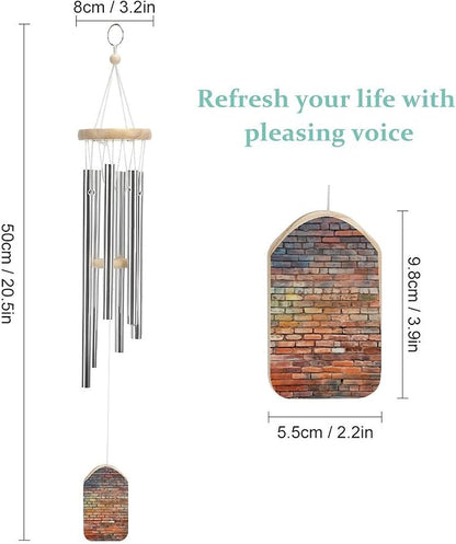 Wind Chimes for Outside,Brick Wall Printed Cute Aluminium Windchimes Outdoors,Soothing Melodic Memorial Wind Chime for House Porch Patio Garden Balcony Decor