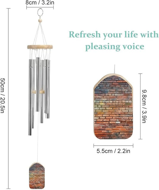 Wind Chimes for Outside,Brick Wall Printed Cute Aluminium Windchimes Outdoors,Soothing Melodic Memorial Wind Chime for House Porch Patio Garden Balcony Decor