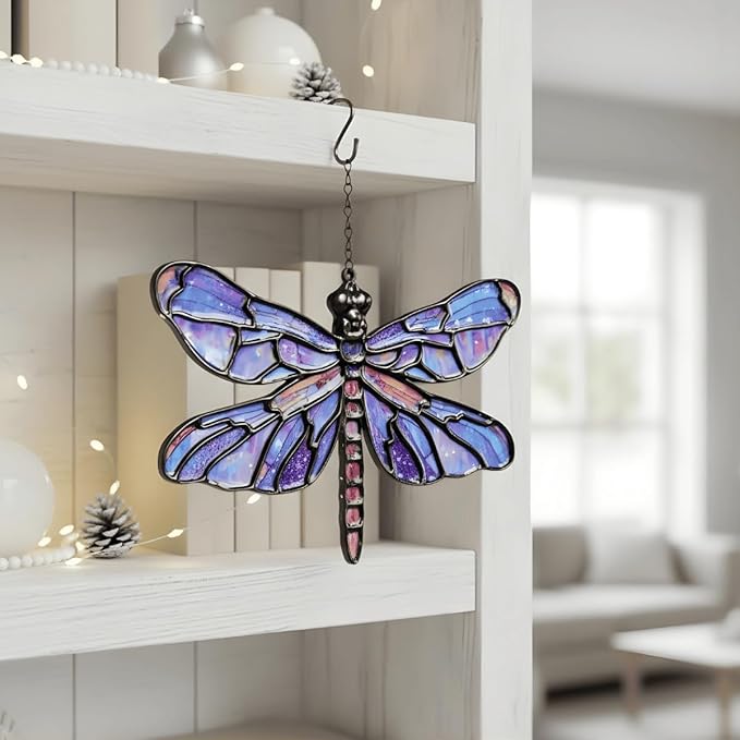 Dragonfly Handmade Resin Suncatchers, Artisan Boho Sun Catcher Stained Glass Effect Dragon Fly Window Hanging Garden Decor, Gift for Mother's Day Mom Grandma Wife Women