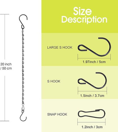 RIFNY 20 Inch Chain for Hanging Plants, Black Small Plant Chains for Hanging Baskets Kits with Hooks for Bird Feeders Planters Billboards Lanterns Wind Chimes Ornaments Outdoor Indoor Use (5 PCS)