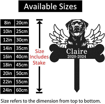 Personalized Rottweiler Dog Memorial Grave Marker Outdoor, Custom Metal Dog Grave Marker with Name & Year, Customized Pet Memorial Gifts for Loss of Dogs Rottweiler Burial Marker with Wings
