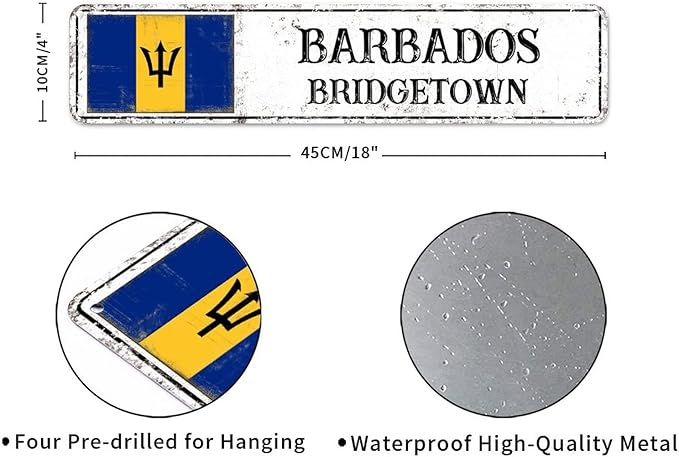 Personalized Barbados Street Sign Barbados Flag Metal Sign Capital City of Barbados Metal Sign Road Wall Art Rustic Country City Indoor & Outdoor Decor for Home Man Cave Door Porch Garden 18x4in