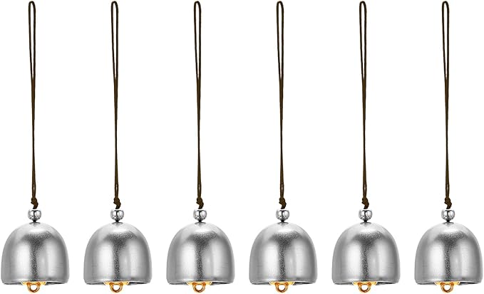 PATIKIL 6 Pcs Wind Chime, Hanging Bells Temple Bells Retro Outdoor Hanging Metal Chinese Wind Chime Round for Outside Garden Camping, Silver Brown