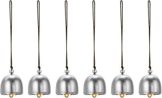 PATIKIL 6 Pcs Wind Chime, Hanging Bells Temple Bells Retro Outdoor Hanging Metal Chinese Wind Chime Round for Outside Garden Camping, Silver Brown