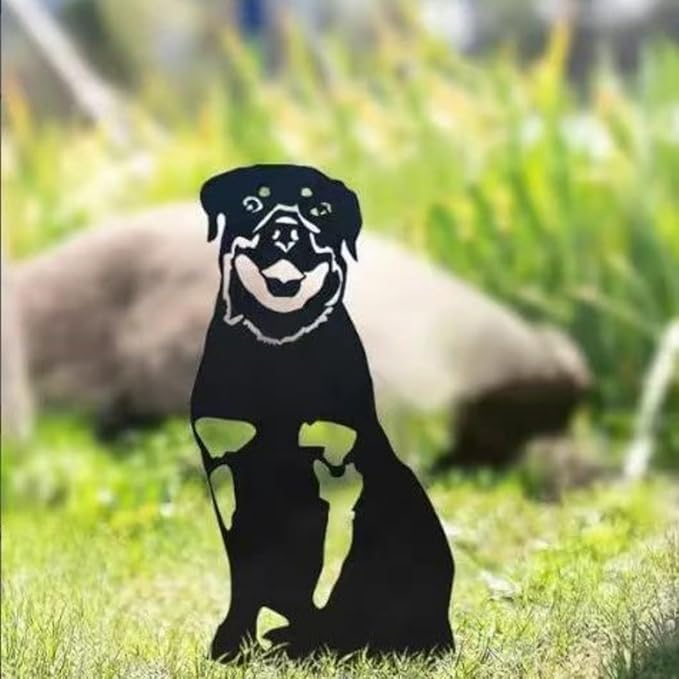 Dog Style Metal Puppy Silhouette Garden Statues French Bulldog/Doberman Pinscher Backyard Lawn Stakes, Festival Decorations & Yard Decor Iron Art (I)