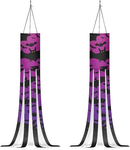 Halloween Purple Black Bat Windsock 2 Pieces Front Yard Patio Lawn Garden Party Decor Halloween Spooky Horror Decoration Machine Washable