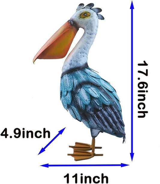 17" Metal Pelican Statue Coastal Ocean Bird Sculpture for Outdoor Garden Yard Art