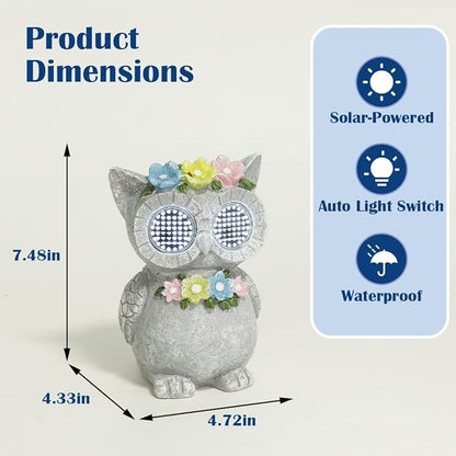 Outdoor Solar Garden Statue, Dynamic LED Light with Flower Sculpture, Art Decor for Patio Porch Lawn Backyard, Housewarming Gifts for Women (Stone Owl)