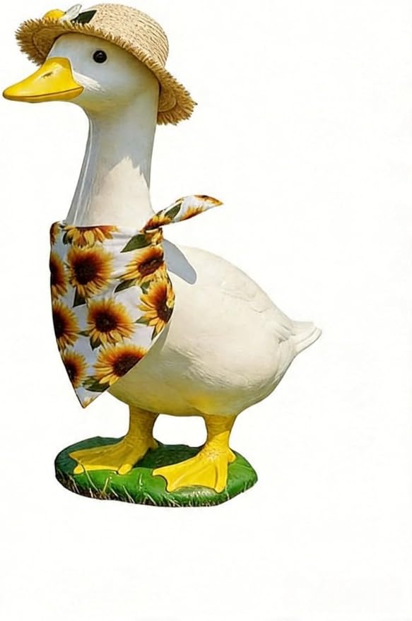 Summer Porch Goose Outfits Sunflower Goose Outfit Spring Geese Clothes Costume with Straw Hat Scarf for 17-23" Lawn Cement Plastic Geese Statue for Garden Yard Decor Accessories