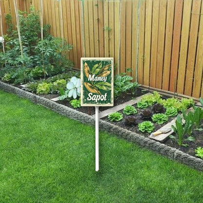 Uptell Vintage Aluminum Mamey Sapot Fruit Signs Yard Sign with Stake for Garden Fruit Garden Label Stakes Plant Markers for Outdoor Plants Waterproof 8x12 inch
