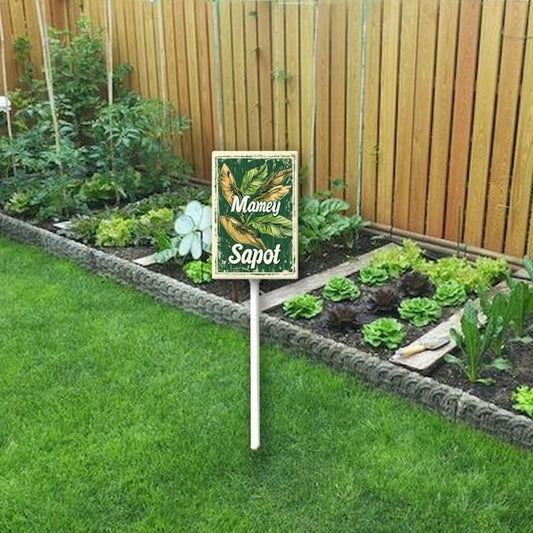 Uptell Vintage Aluminum Mamey Sapot Fruit Signs Yard Sign with Stake for Garden Fruit Garden Label Stakes Plant Markers for Outdoor Plants Waterproof 7x8.8 inch