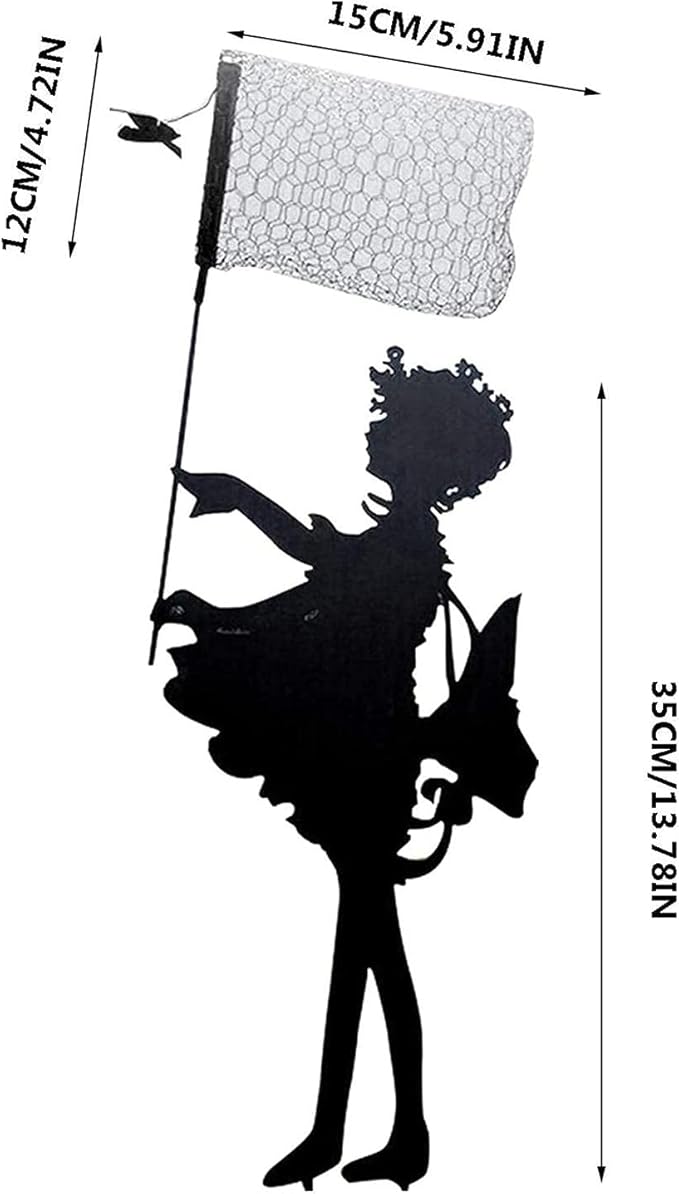 Butterfly Girl Metal Sculpture | Yard Metal Art Statue, Anime Style, Black Iron, Garden Statue, All Seasons