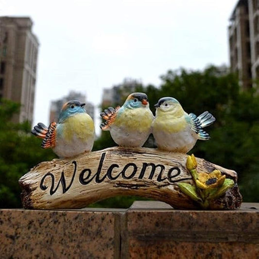 Garden Statues Outdoor Large Clearance Animal Garden Ornaments Outdoor Garden Decoration Outdoor Courtyard Villa Resin Three Birds Welcome Ornaments Garden Statues Landscape Card