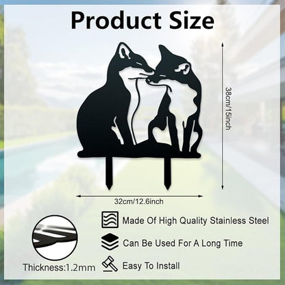 WADORN Adorable Fox Metal Outdoor Statues Silhouette, Fox Metal Decorative Garden Stakes Funny Animal Silhouette Ornament Gift Fox Outdoor Decoration for Garden Backyard Patio Lawn Outdoor Ornaments