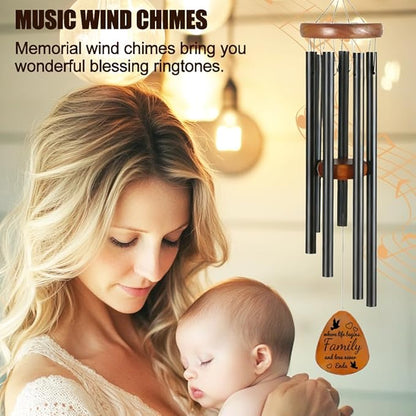 Family Wind Chimes for Outside, Outdoor Family Windchimes with Engraved Tree of Life, Premium Tuned Metal Chimes, Unique Wedding and House Warming Gifts for Outdoor Home Decor