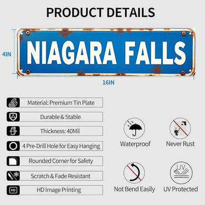 Vintage "NIAGARA FALLS" Tin Sign 16 * 4 Inches, Outdoor Sign for Patio Garage Bedroom Bar, Unique Wall Decor Mens Room Accessories Retro Home Decor