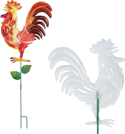 Metal Garden Stakes Outdoor Decor, 18 inch Garden Yard Art, Weather Proof Rooster Stakes for Yard Lawn Porch Pathway Patio Plant Pot Decorations, 4 Pack (Rooster-a-Head)
