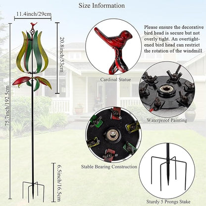 Stargarden Outdoor Wind Spinners, 13.7”Dia Metal Kinetic Wind Sculptures, Metal Yard Art Garden Decor(Multicolored)