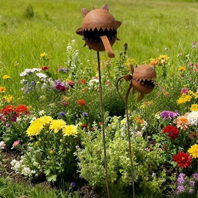 Whimsical Metal Carnivorous Plant Garden Stake, 25-Inch Large Funny Outdoor Yard Decor, Carnivorous Plant Garden Stake, for Lawn Garden Patio Halloween Gothic Yard Decoration (B)