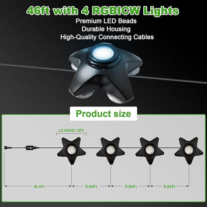 Outdoor Ground & Underwater Pond Lights 47ft - RGB Music Sync, IP68 Waterproof DIY Scene Modes, Works with Alexa Google Assistant, Safe 12V Low-Voltage Path Lights for Garden Patio Pool Wedding Party