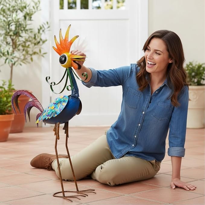 Metal Wacky Rooster Garden Statue, 31.5'' Rooster Decor Yard Statue Decorations Outdoor, Chicken Yard Art for Outside, Patio, Backyrad, Lawn(Royal Blue)