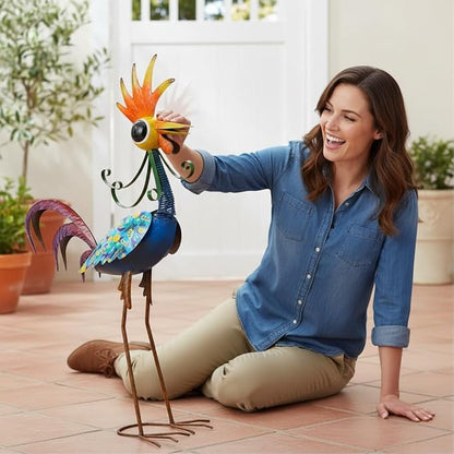 Metal Wacky Rooster Garden Statue, 31.5'' Rooster Decor Yard Statue Decorations Outdoor, Chicken Yard Art for Outside, Patio, Backyrad, Lawn(Royal Blue)