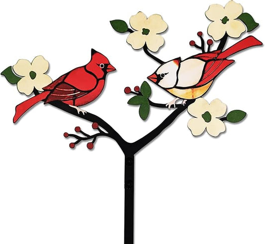 Cardinal Decor Red Bird Figurine Metal Garden Stake Cardinal Bird Decorative Red Cardinal on Branch Outdoor Decor for Balcony, Yard, Lawn Gift for Mom, Bird Lover