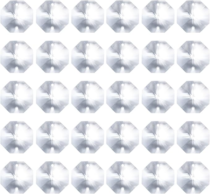 PATIKIL K9 Crystal Octagon Beads 2 Holes Pendants, 60 Pack 18mm Chandelier Prisms Parts Ornaments Hanging Beads for DIY Arts Crafts Decoration, Clear